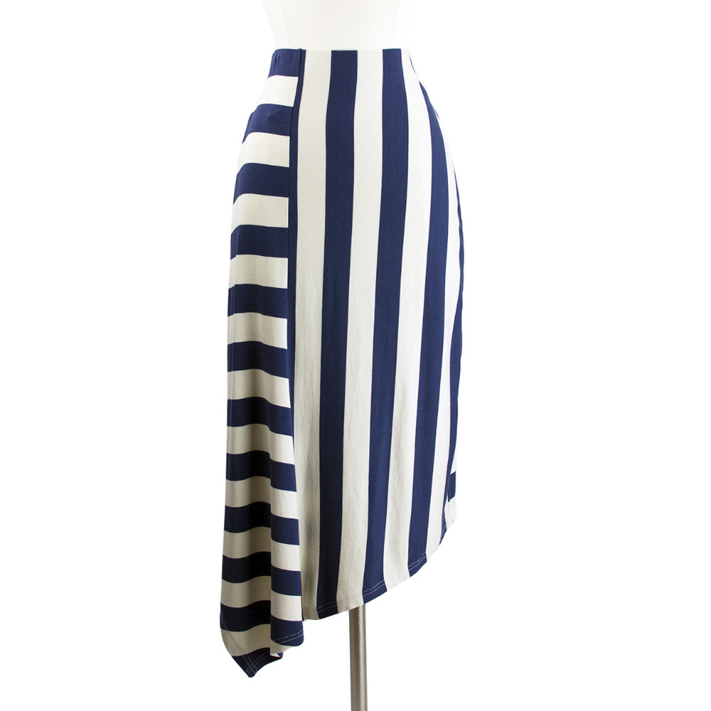 The Fifth Label Navy and Cream Asymmetrical Stripe Skirt